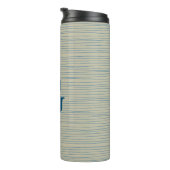 Gepersonaliseerd monogram gestreept neutraal blauw thermosbeker (Geroteerd rechts)