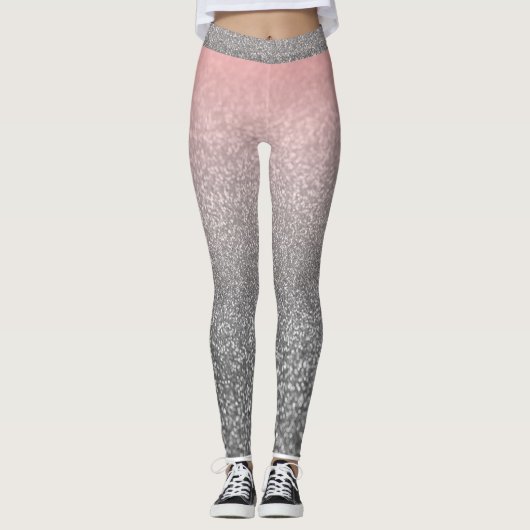 Gepersonaliseerd monogram  glitter schitterend roz leggings (Voorkant)