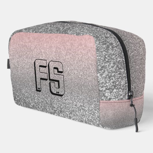 Gepersonaliseerd monogram glitter schitterend roz toilettasje (Rechterhoek)