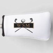 Gepersonaliseerd Monogram Goud en Zwart Stijlvol Golfheadcover (Voorkant)