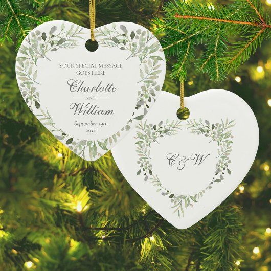 Gepersonaliseerd Monogram Greenery Wedding Keramisch Ornament