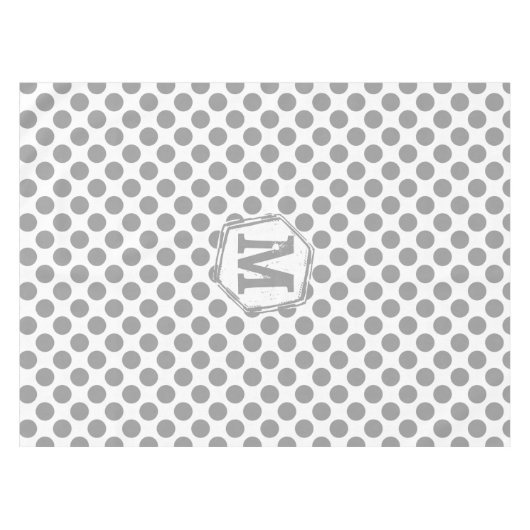 Gepersonaliseerd monogram grijs polka dot patroon tafelkleed (Voorkant (Horizontaal))