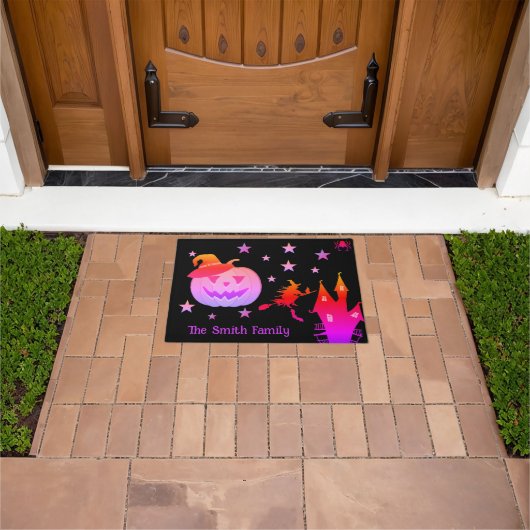 Gepersonaliseerd Monogram Halloween Pompoen Gezich Deurmat (Buiten)