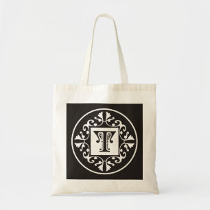 Gepersonaliseerd monogram in zwart-wit~Initiaal T Tote Bag