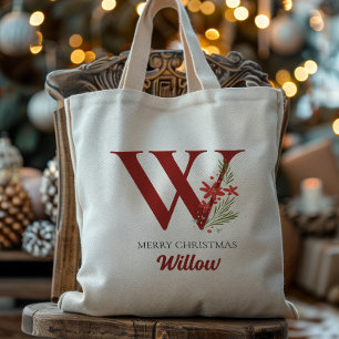 Gepersonaliseerd monogram kerstcadeau tote bag
