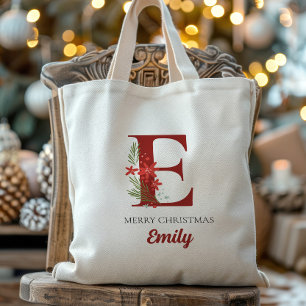 Gepersonaliseerd monogram kerstcadeau tote bag