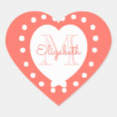 Gepersonaliseerd Monogram Koraal Wit Hart Sticker (Voorkant)