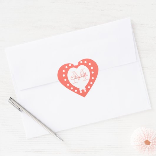 Gepersonaliseerd Monogram Koraal Wit Hart Sticker (Envelop)