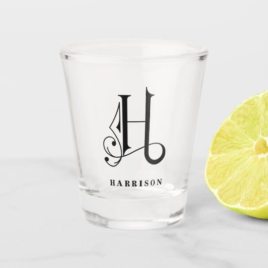 Gepersonaliseerd Monogram Letter H met Achternaam Shot Glas (Voorkant)