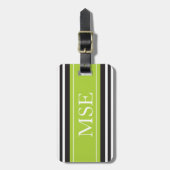 Gepersonaliseerd monogram Limoen Black Stripes Pat Bagagelabel (Voorkant verticaal)