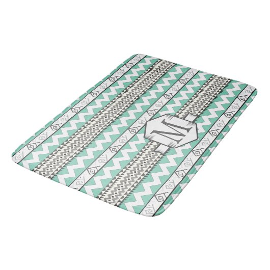 Gepersonaliseerd Monogram Mint Aztec bloemenpatroo Badmat (Gekanteld)