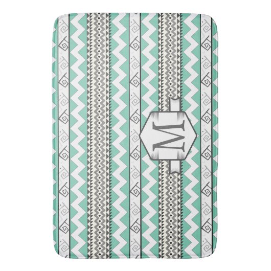 Gepersonaliseerd Monogram Mint Aztec bloemenpatroo Badmat (Voorkant Verticaal)