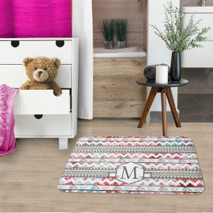 Gepersonaliseerd Monogram Mint Aztec bloemenpatroo Badmat