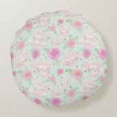 Gepersonaliseerd monogram Mint Green Pink Tea Cups Rond Kussen (Achterkant)