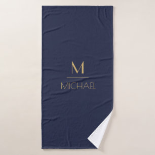 Gepersonaliseerd monogram Naam Navy & Gold Bad Handdoek