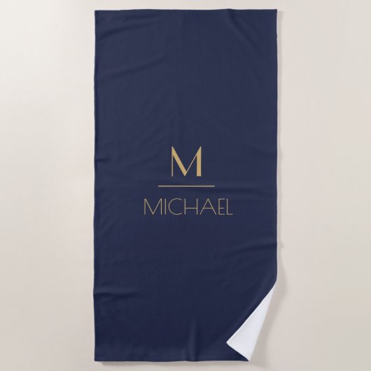 Gepersonaliseerd monogram | Naam Navy & Gold Strandlaken (Voorkant)