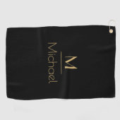 Gepersonaliseerd monogram | Naam zwart en goud Golfhanddoek (Horizontaal)