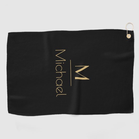 Gepersonaliseerd monogram | Naam zwart en goud Golfhanddoek (Horizontaal)