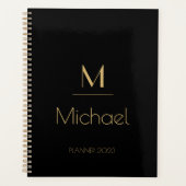 Gepersonaliseerd monogram | Naam zwart en goud Planner (Voorkant)