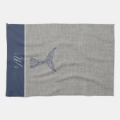 Gepersonaliseerd Monogram Nautical Whale Tail Line Theedoek (Horizontaal)