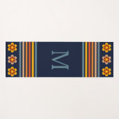 Gepersonaliseerd monogram Navy Blauw retro bloemen Yogamat (Voorkant (horizontaal))