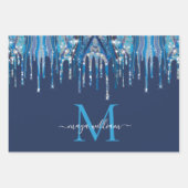Gepersonaliseerd Monogram Novy Blue Glitter Drips Inpakpapier Vel (Voorkant)