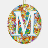 Gepersonaliseerd monogram of naam Floral Patroon Keramisch Ornament (Links)