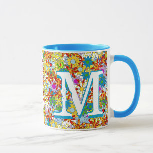 Gepersonaliseerd monogram of naam Floral Patroon Mok