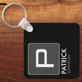 Gepersonaliseerd monogram op zwart (bewerkbare kle sleutelhanger (Voorkant)