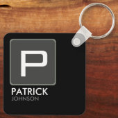 Gepersonaliseerd monogram op zwart (bewerkbare kle sleutelhanger (Achterkant)