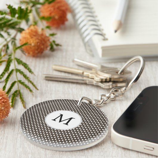 Gepersonaliseerd monogram poka Dots Pattern in Bro Sleutelhanger (Voorkant Rechts)