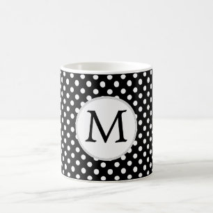 Gepersonaliseerd monogram poka-puntenpatroon in zw koffiemok