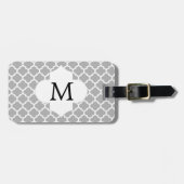 Gepersonaliseerd monogram Quatrefoil Grijs en Wit Bagagelabel (Voorkant horizontaal)