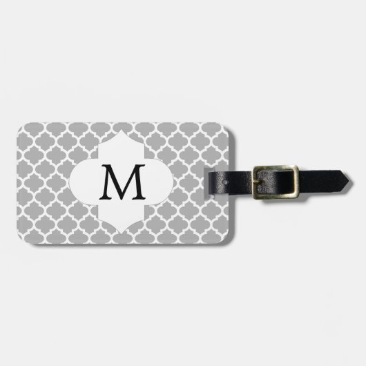 Gepersonaliseerd monogram Quatrefoil Grijs en Wit Bagagelabel (Voorkant horizontaal)