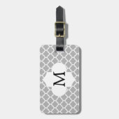 Gepersonaliseerd monogram Quatrefoil Grijs en Wit Bagagelabel (Voorkant verticaal)