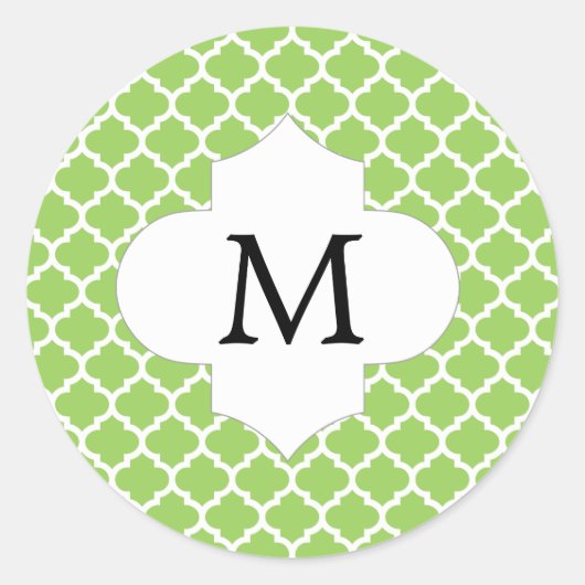 Gepersonaliseerd monogram Quatrefoil groen en wit Ronde Sticker (Voorkant)