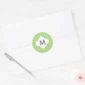 Gepersonaliseerd monogram Quatrefoil groen en wit Ronde Sticker (Envelop)