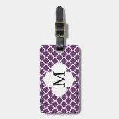 Gepersonaliseerd Monogram Quatrefoil Paarse en Wit Bagagelabel (Voorkant verticaal)