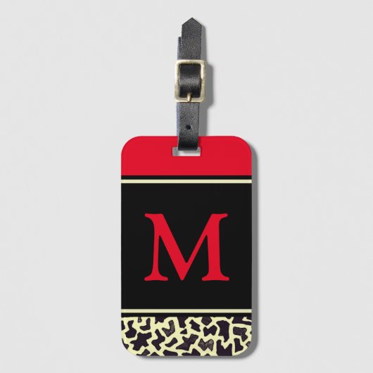 Gepersonaliseerd Monogram Red Leopard Bagagelabel (Voorkant (verticaal))