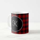 Gepersonaliseerd monogram rood en zwart buffel koffiemok (Voorkant links)