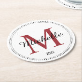 Gepersonaliseerd Monogram Rood Ronde Kartonnen Onderzetter (Gebogen)