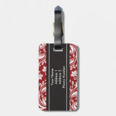 Gepersonaliseerd Monogram rood zwart Damaspatroon Bagagelabel (Achterkant verticaal)