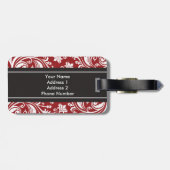 Gepersonaliseerd Monogram rood zwart Damaspatroon Bagagelabel (Achterkant horizontaal)