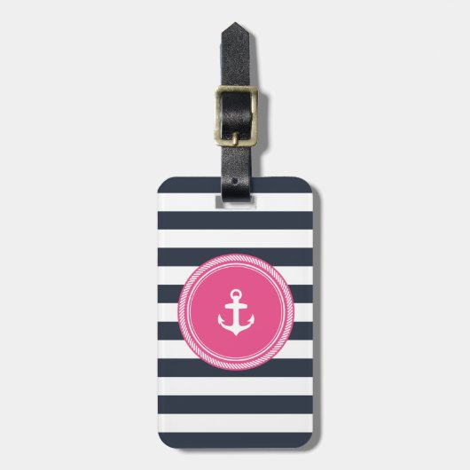 Gepersonaliseerd monogram roze en zeemacht bagagelabel (Voorkant verticaal)