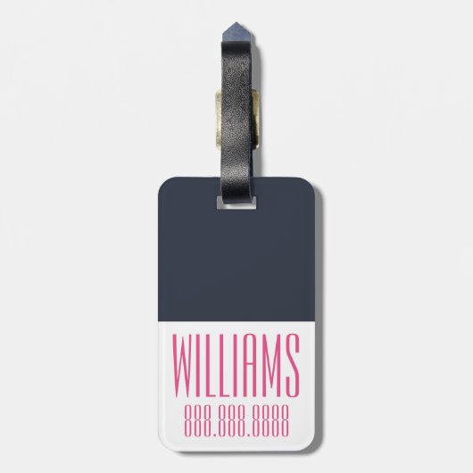 Gepersonaliseerd monogram roze en zeemacht bagagelabel (Achterkant verticaal)