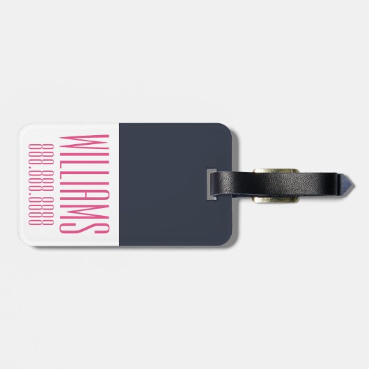 Gepersonaliseerd monogram roze en zeemacht bagagelabel (Achterkant horizontaal)