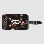 Gepersonaliseerd Monogram roze Rose Bruin bokeh li Bagagelabel (Voorkant (horizontaal))