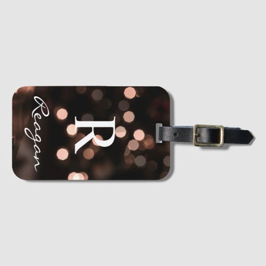 Gepersonaliseerd Monogram roze Rose Bruin bokeh li Bagagelabel (Voorkant (horizontaal))