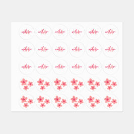 Gepersonaliseerd monogram Roze Sakura blauw tartan Labels