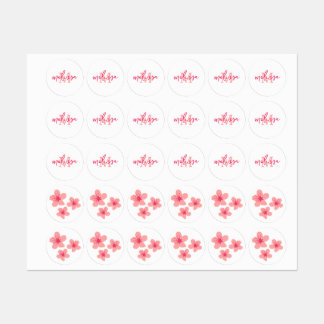 Gepersonaliseerd monogram Roze Sakura blauw tartan Labels